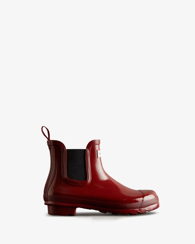 Hunter Originele Glanzende Chelsea Boots Dames Herfst Rood-zwart