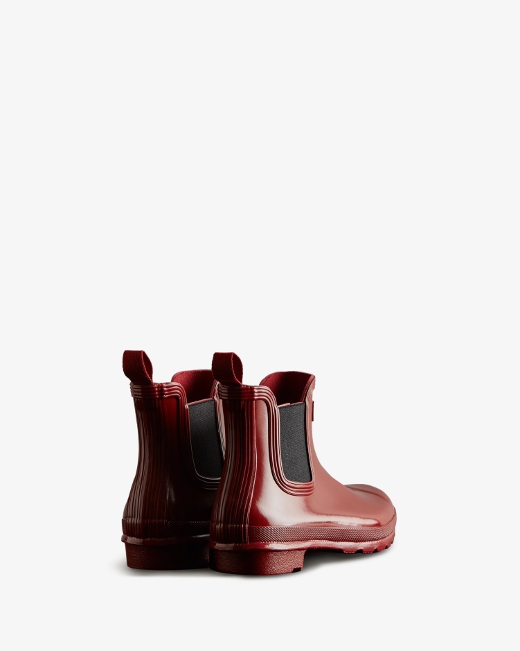 Hunter Originele Glanzende Chelsea Boots Dames Herfst Rood-zwart