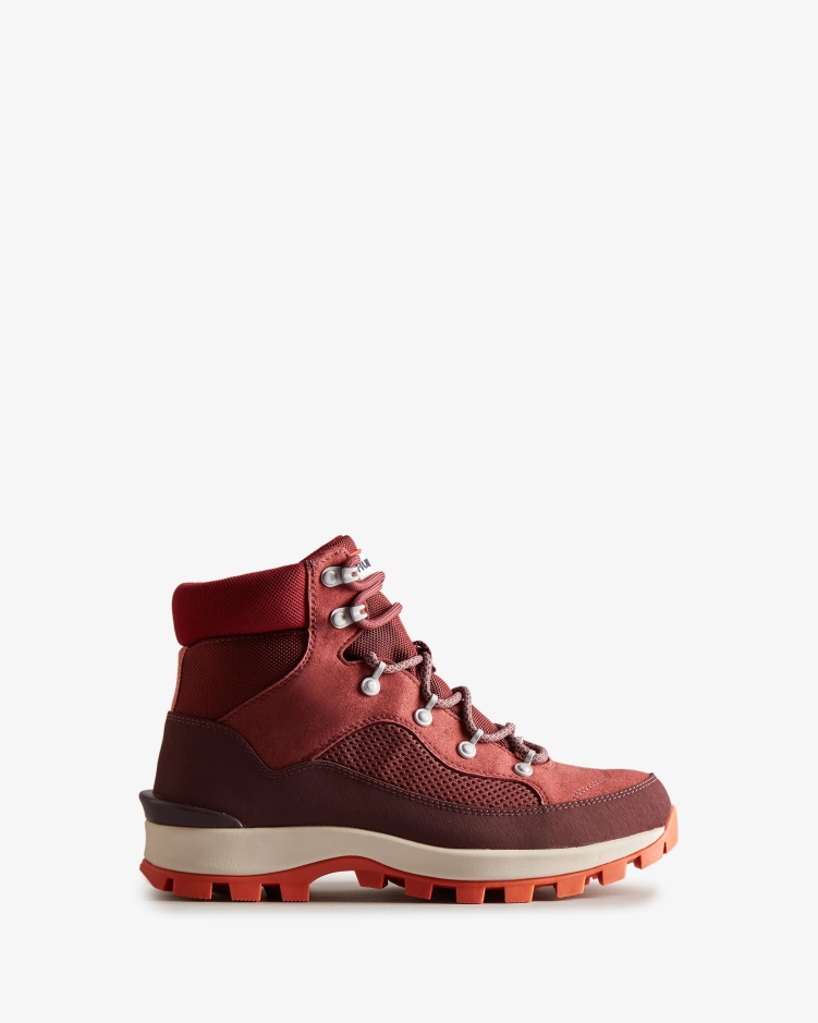 Hunter Dames Explorer Geïsoleerde Veterboots Gedempt Berry-ruskea Bruin-herfstrood