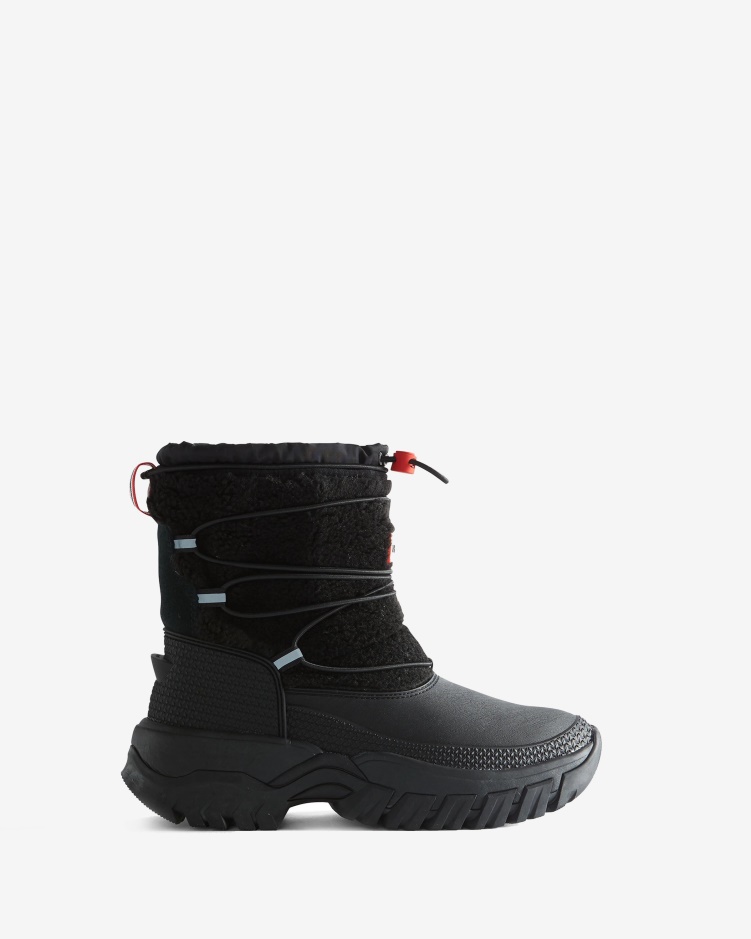 Hunter Dames Zwerver Vegan Shearling Geïsoleerde Korte Snowboots Zwart