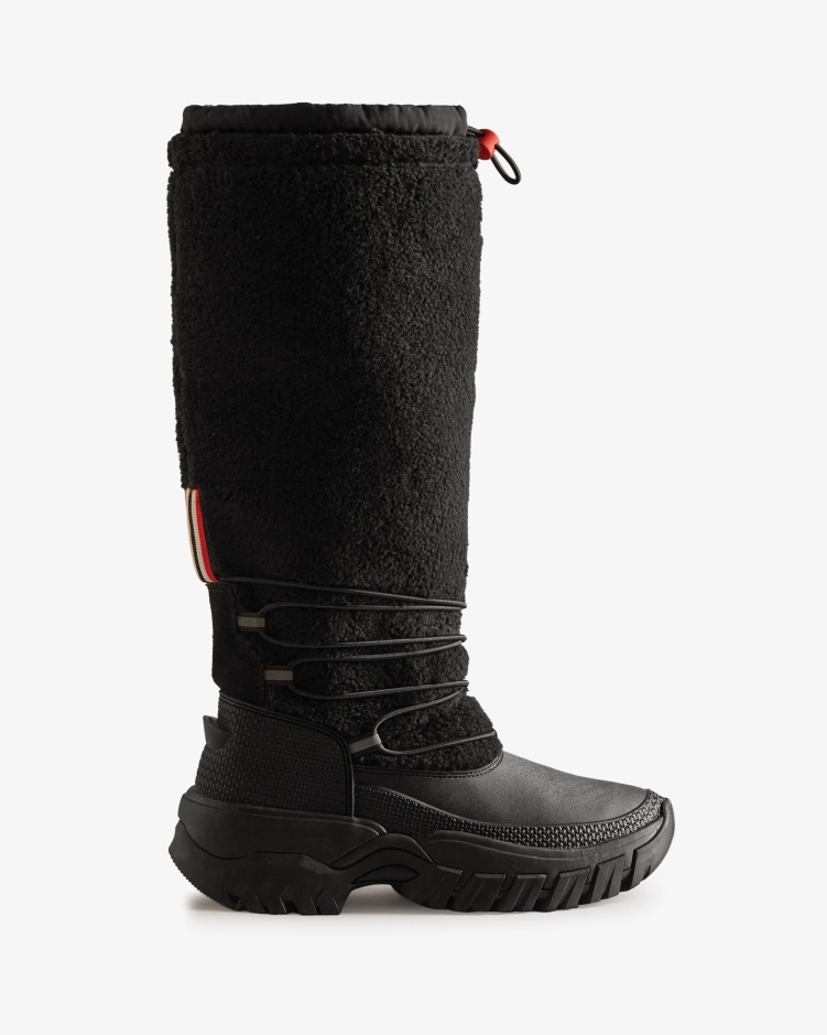 Hunter Dames Zwerver Vegan Shearling Geïsoleerde Hoge Snowboots Zwart