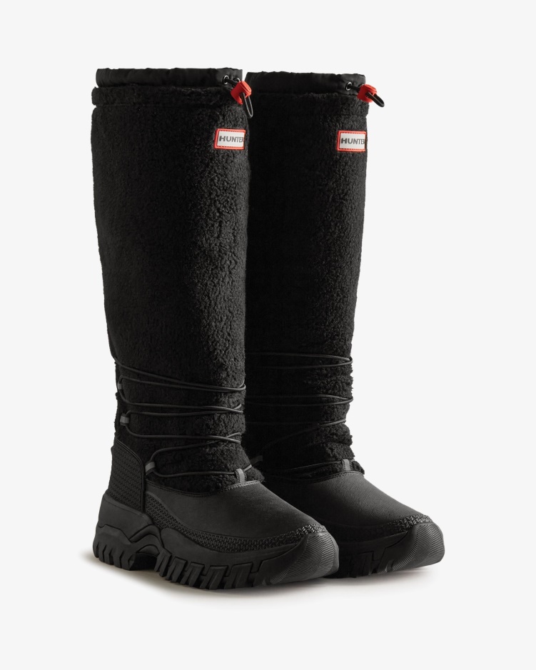 Hunter Dames Zwerver Vegan Shearling Geïsoleerde Hoge Snowboots Zwart
