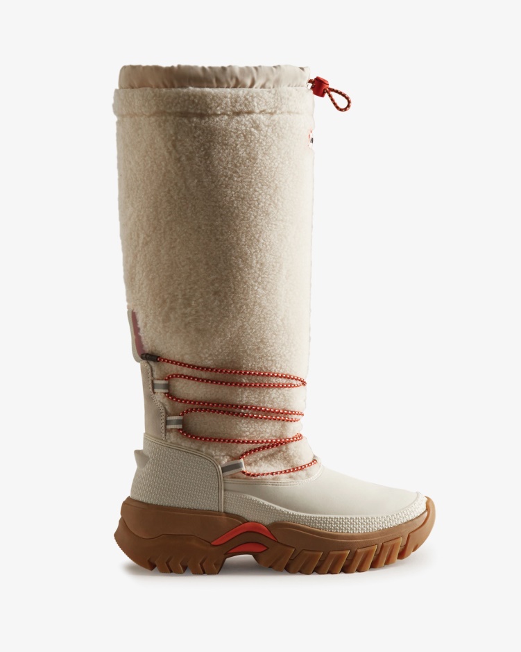 Hunter Dames Zwerver Vegan Shearling Geïsoleerde Hoge Snowboots Wit Wilg-gom