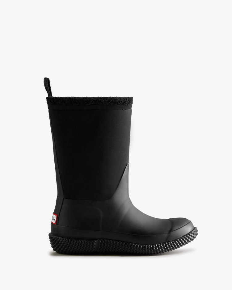 Hunter Geïsoleerde Roll Top Logo Vegan Shearling Laarzen Voor Dames Zwart-wit Wilg