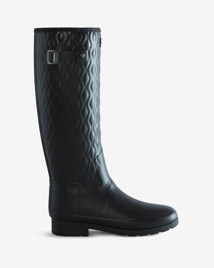 Hunter Geraffineerde Slim Fit Verticale Gewatteerde Lange Regenlaarzen Voor Dames Zwart
